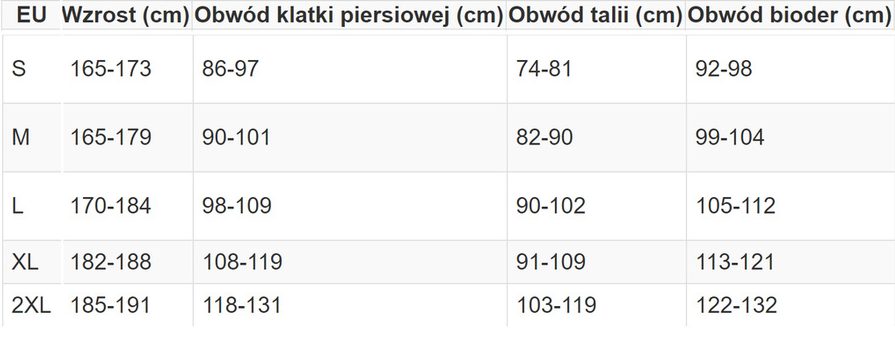 Rozmiary koszulek Tecline Rozmiary koszulek Tecline